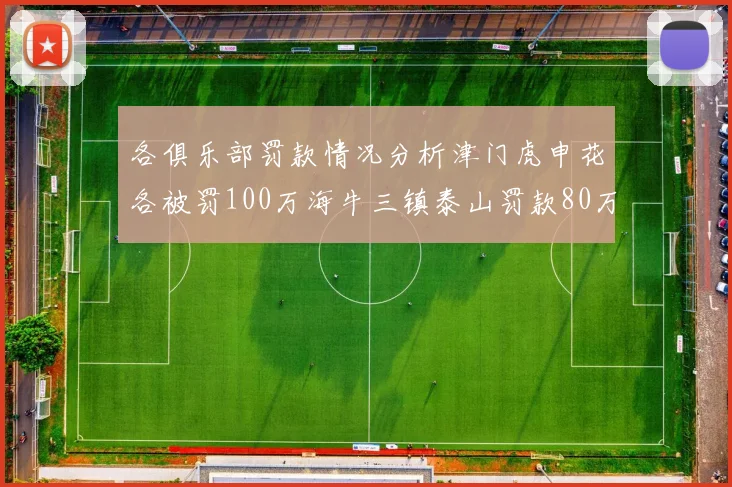 各俱乐部罚款情况分析津门虎申花各被罚100万海牛三镇泰山罚款80万